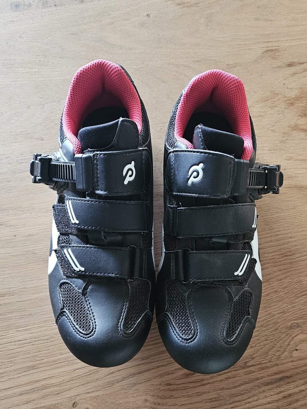 Peloton Black White Cycling Shoe with Red Cleats